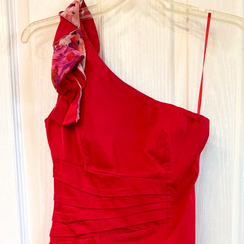 One Shoulder Dress, Size 2-4 by Sandro Ferrone, Made in Italy, High Impact Red